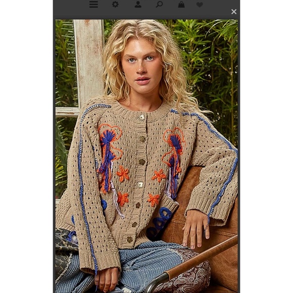 POL. Embroidered Cardigan with Frayed Edges - Picture 1 of 6
